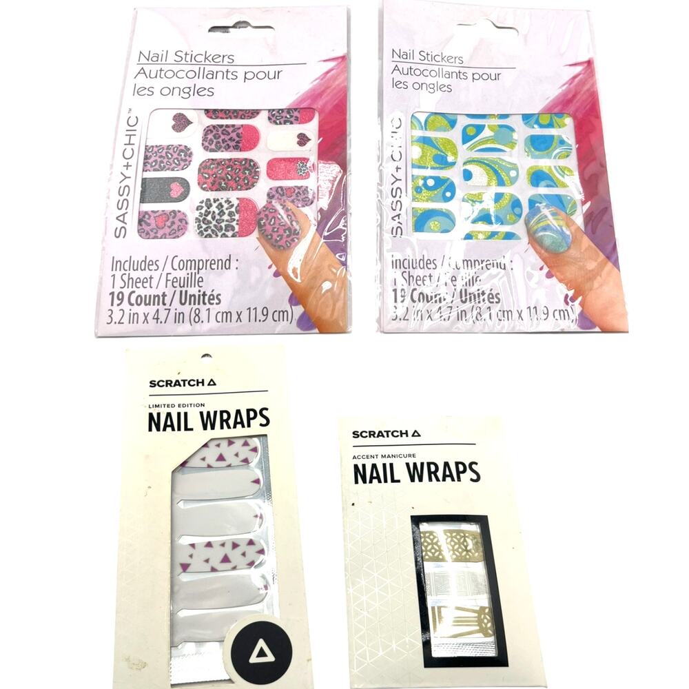 Set of 4 assorted Scratch limited edition nail wraps Leopard Geometric Groovy